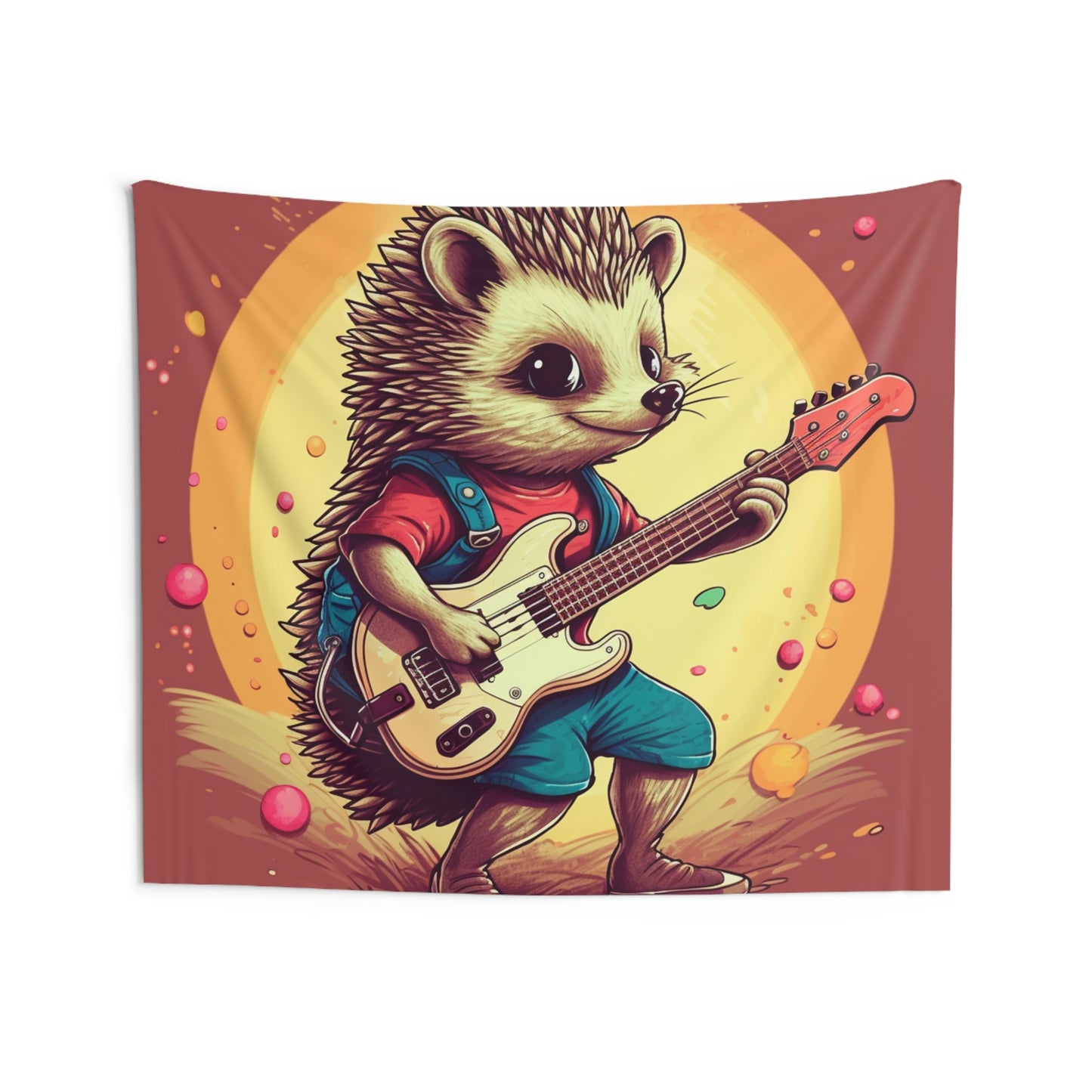 Hedgehog Guitarist Jam Band Cartoon Indoor Wall Tapestries