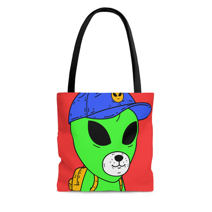 White Dog Bear Mouth Alien Green Visitor Yellow Backpack Blue Visi Hat AOP Tote Bag