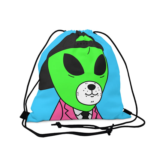 White Bear Dog Face Pink Suit Green Alien Visitor Black Cap Outdoor Drawstring Bag