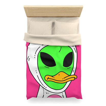 Bunny Ears Green Visitor Duck Face Alien Microfiber Duvet Cover