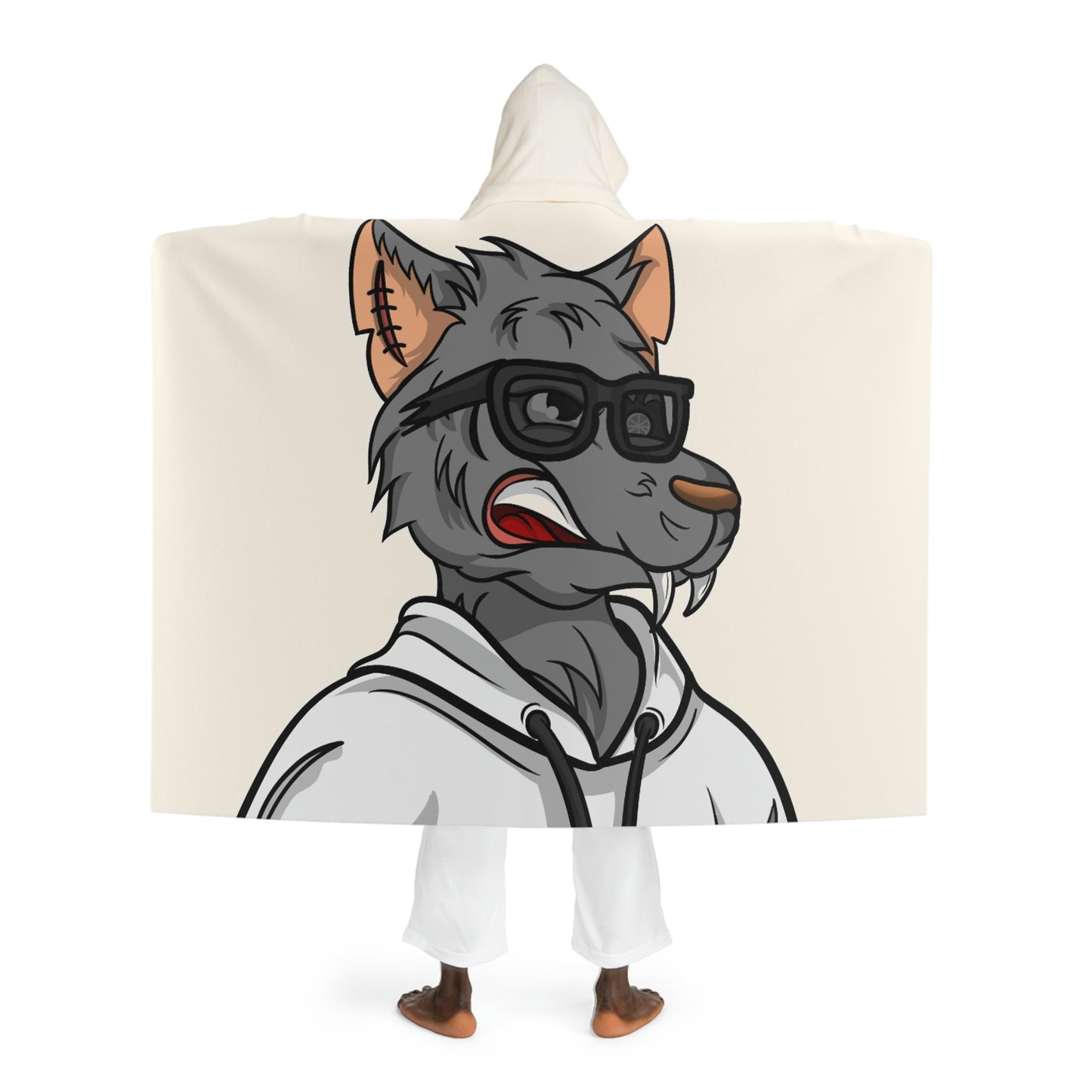 Cyborg Wolf Black Shades White Sweatshirt Hoodie Hooded Sherpa Fleece Blanket