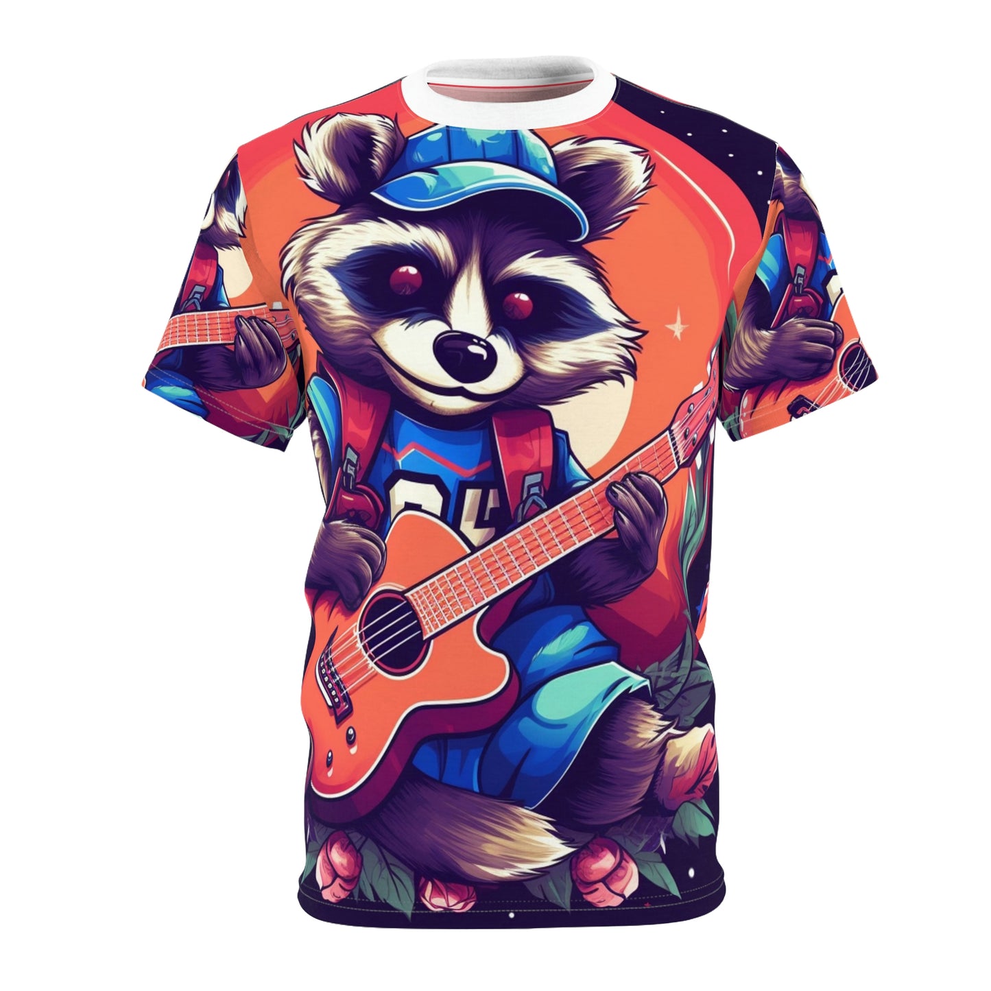 Acoustic Guitar Raccoon - Furry Animal Musician Decor Unisex Cut & Sew Tee (AOP)