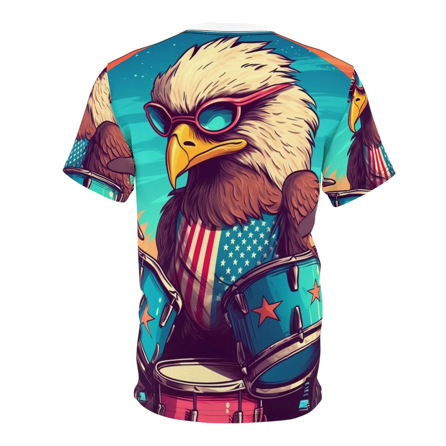 American Bald Eagle Drum Player Classic USA Graphic Unisex Cut & Sew Tee (AOP)