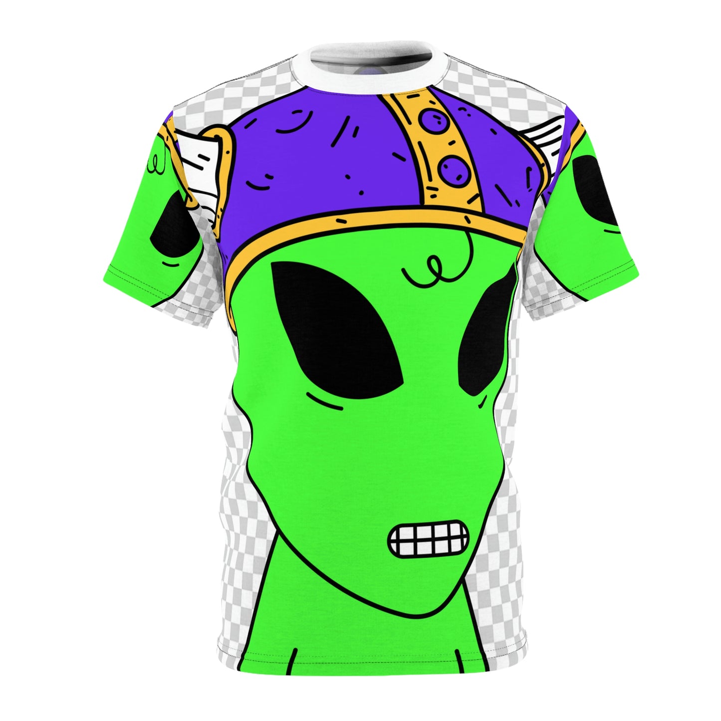 Casco vikingo guerrero alienígena visitante galáctico unisex AOP Cut &amp; Sew camiseta 