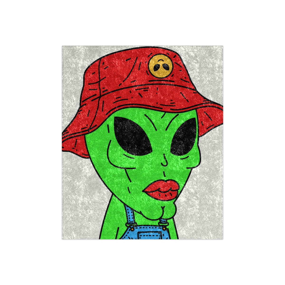 Old Green Alien Strong Chin Red Visi Hat Farmer Trouser Visitor Crushed Velvet Blanket