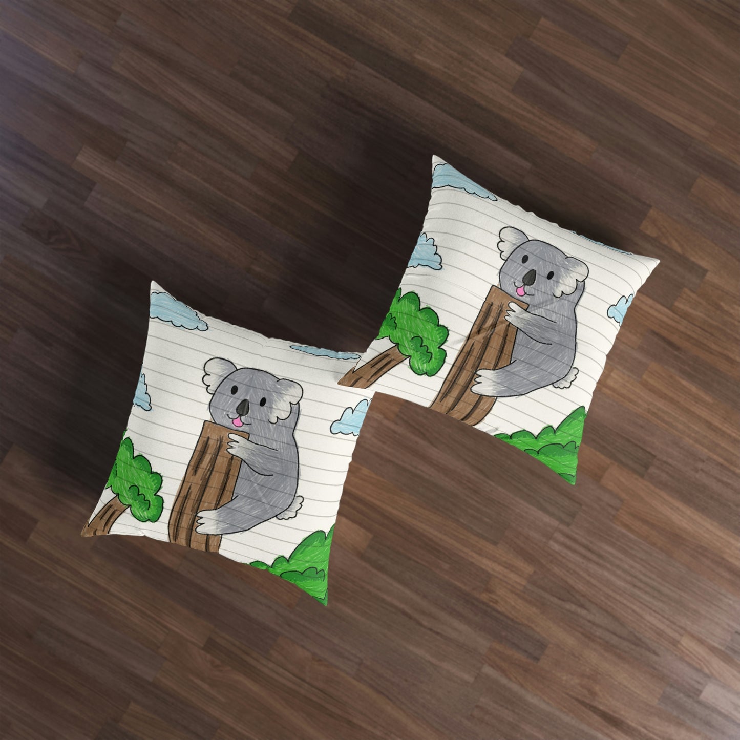 Koala Bear Animal Tree Climber Tufted Floor Pillow, Square