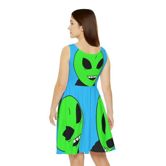 Green Apple Chipped tooth Visitor Smiling Women's Skater Dress (AOP)
