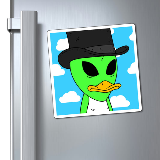 Visitor Green Alien Duck Black Top Hat Magnets