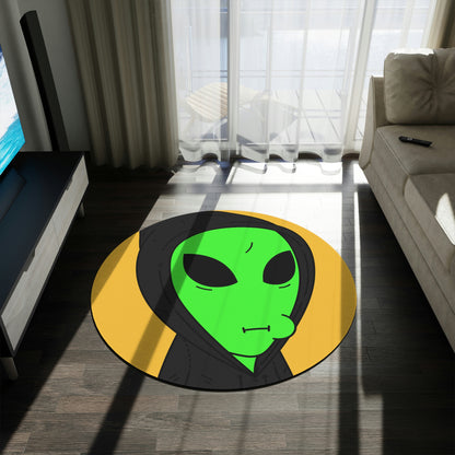 Green Alien Black Hoodie Sweatshirt Cartoon Character Visitor Round Rug - Visitor751