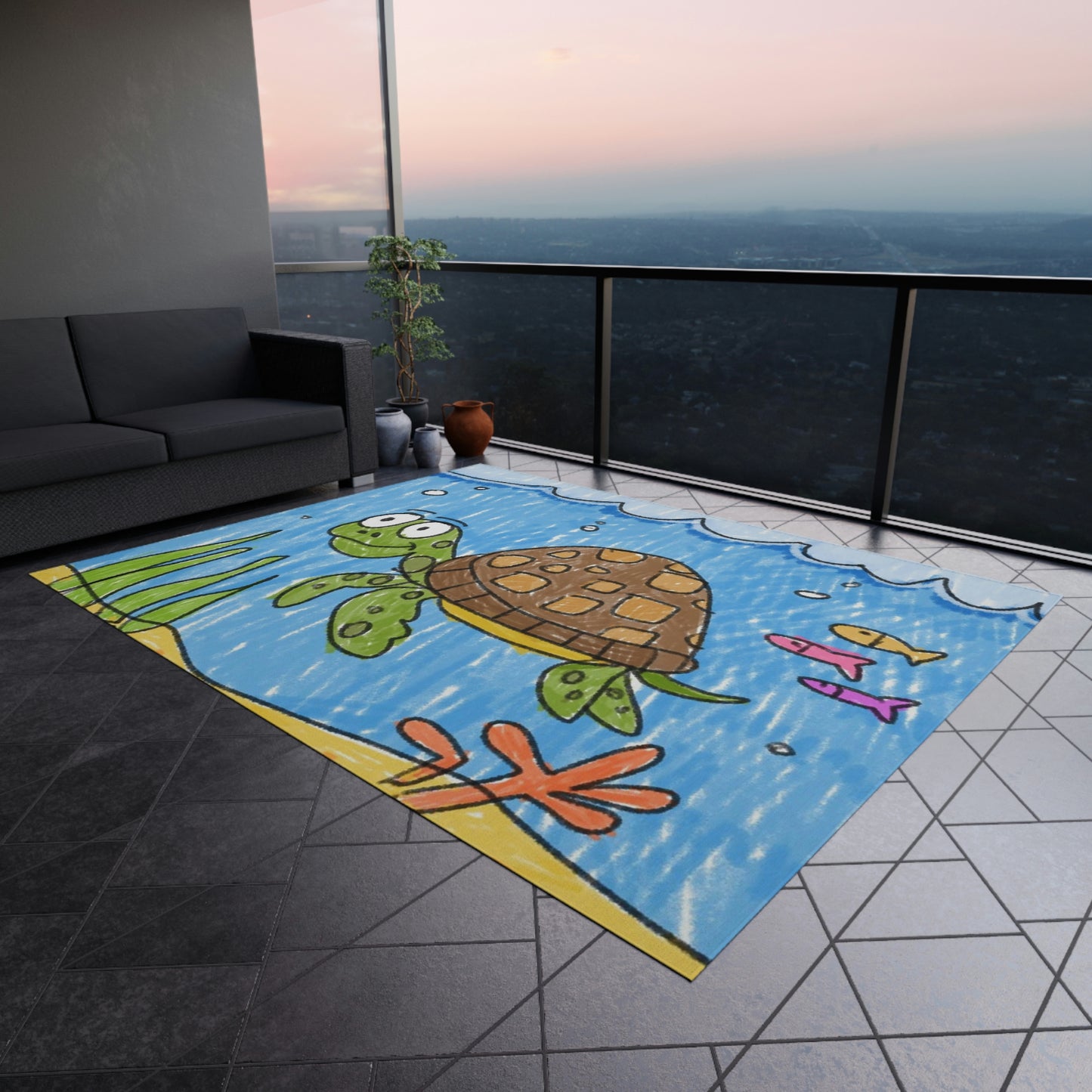 Sea Turtle Beach Sand Ocean Outdoor Rug