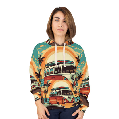 Retro Beach Camper Van - Sunset Surfboard Scene Sudadera con capucha unisex (AOP) 