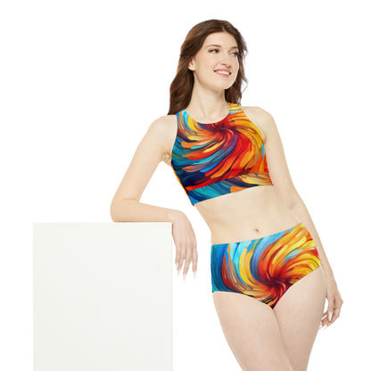 Sporty Bikini Set with Vibrant Swirls - Abstract Art Design (AOP)