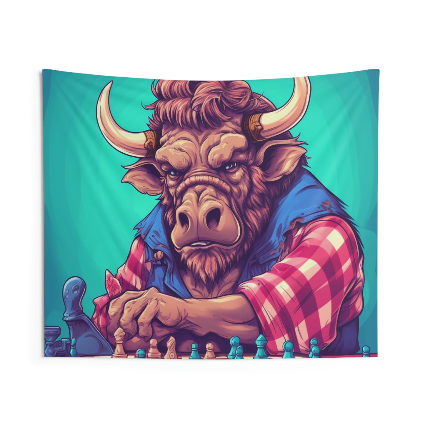 Chess Game Champ Master Bison Buffalo Style Indoor Wall Tapestries