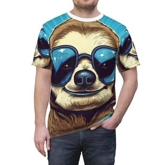 Retro Space Sloth Animal Design Camiseta unisex cortada y cosida (AOP) 