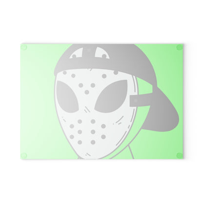 White Hockey Mask Green Alien Visitor Glass Cutting Board - Visitor751