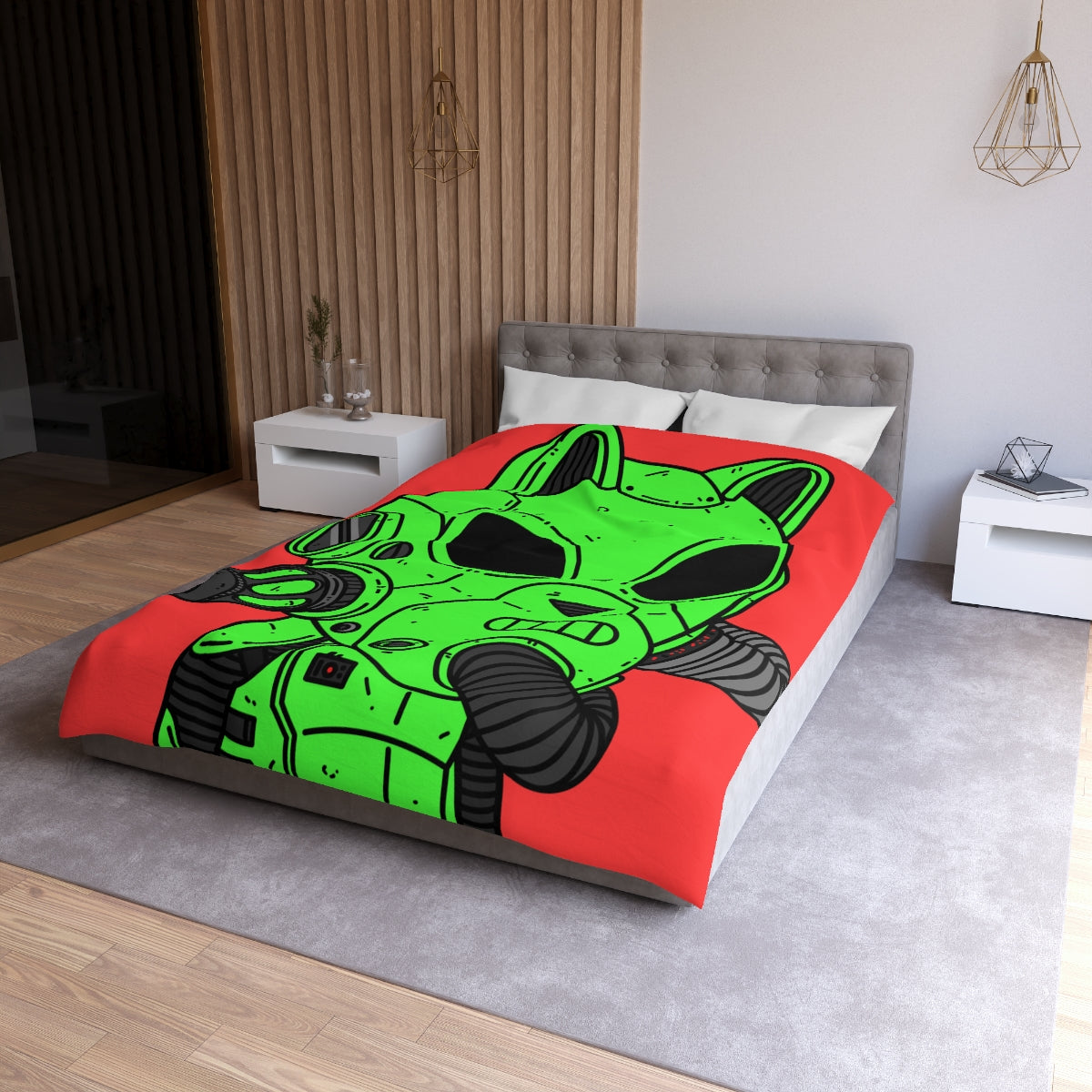 Cat Ears Armored Green Future Alien Cyborg Machine Visitor Microfiber Duvet Cover