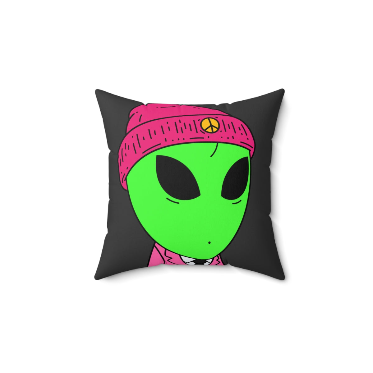 Pink Peace Hat Suit Green Alien Visitor Spun Polyester Square Pillow