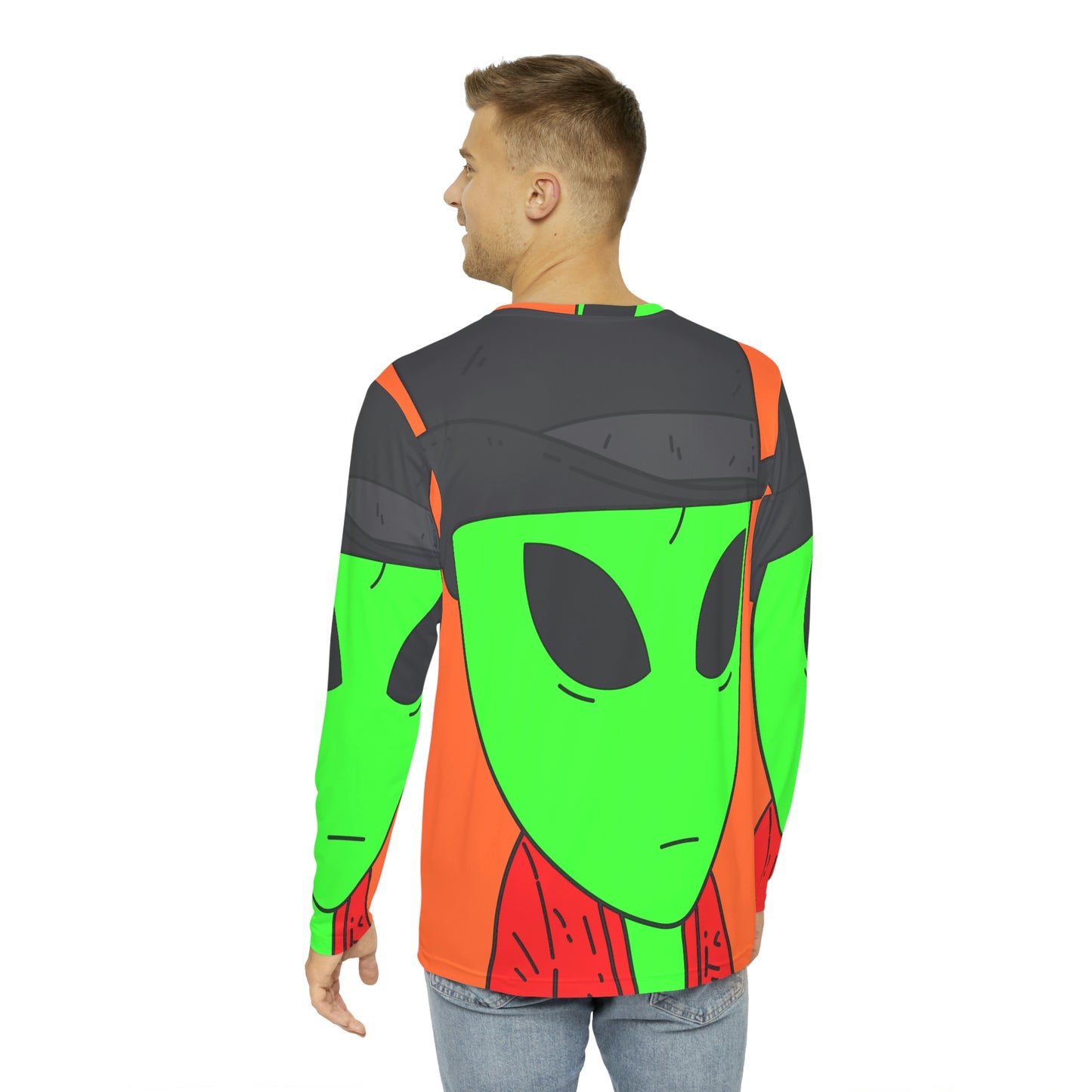 Robe Alien Black Top Hat Green Visitor Men's Long Sleeve AOP Shirt