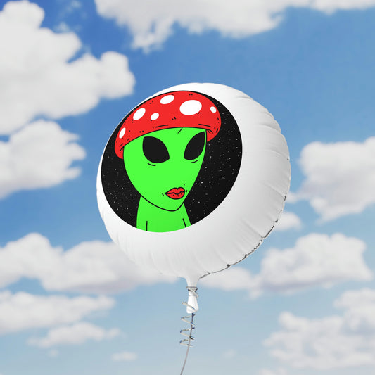 Visitante alienígena verde con cabeza de hongo y labios rojos Globo de helio Mylar