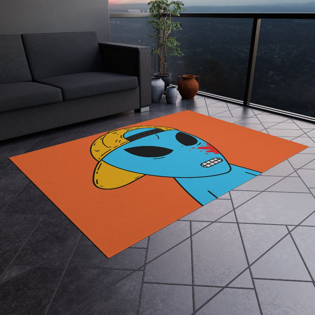 Blue Blood Visitor Alien Cartoon Outdoor Rug