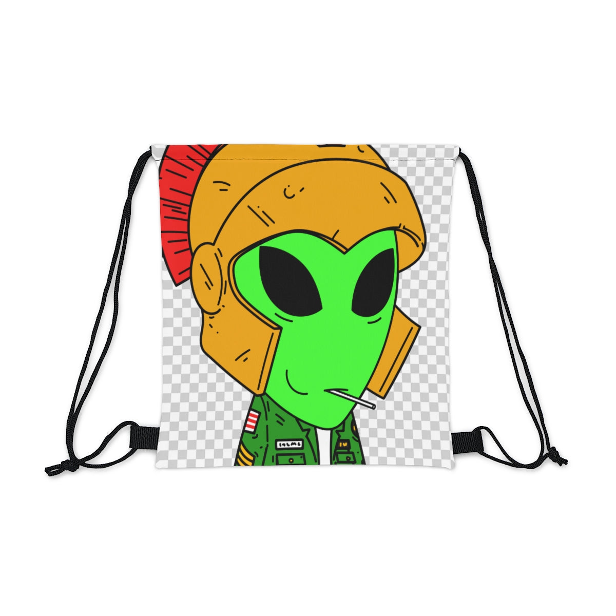 Spartan Helmet Military Jacket Lolipop Mouth Green Alien Visitor Outdoor Drawstring Bag