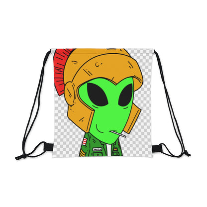 Spartan Helmet Military Jacket Lolipop Mouth Green Alien Visitor Outdoor Drawstring Bag