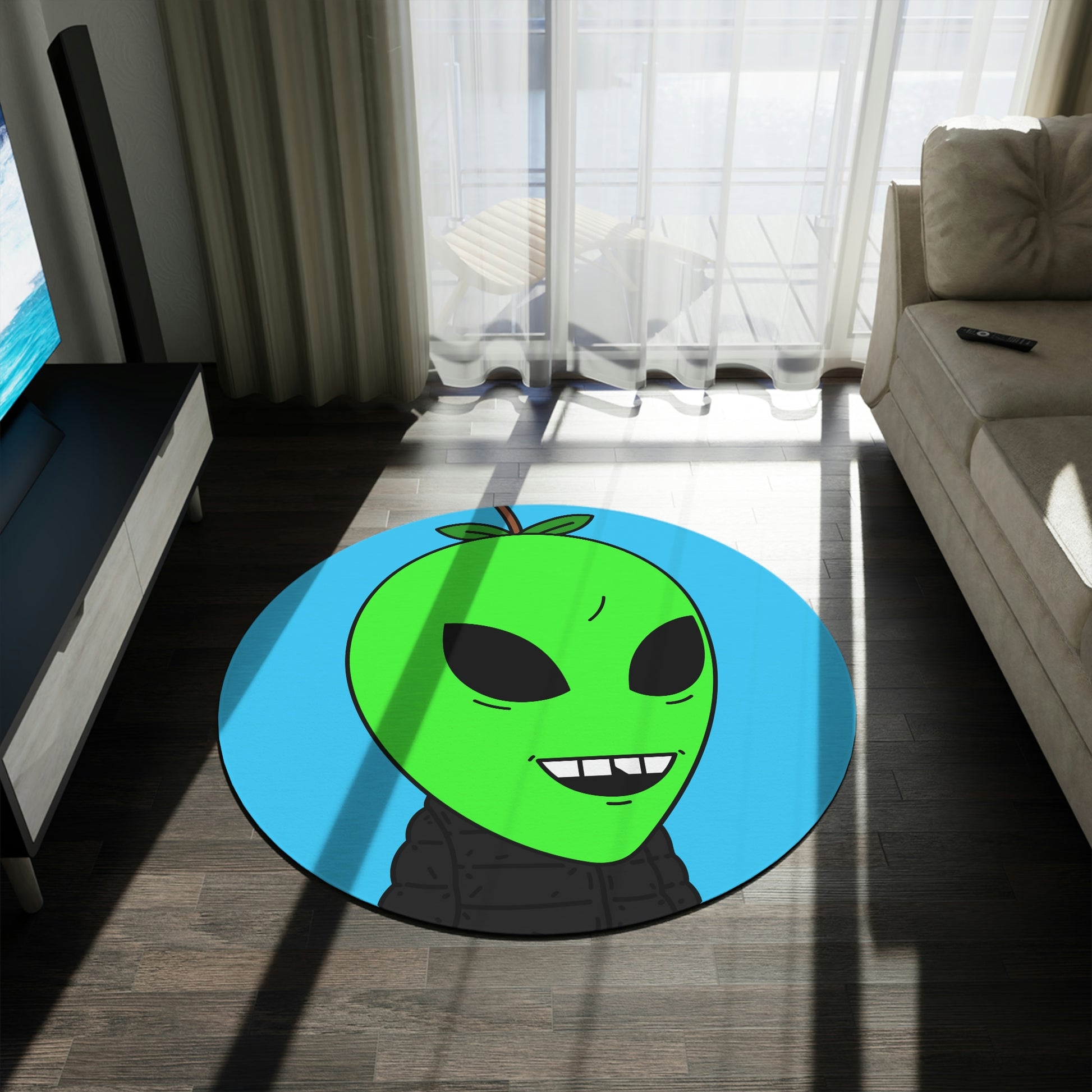 Green Apple Chipped tooth Visitor Smiling Round Rug - Visitor751