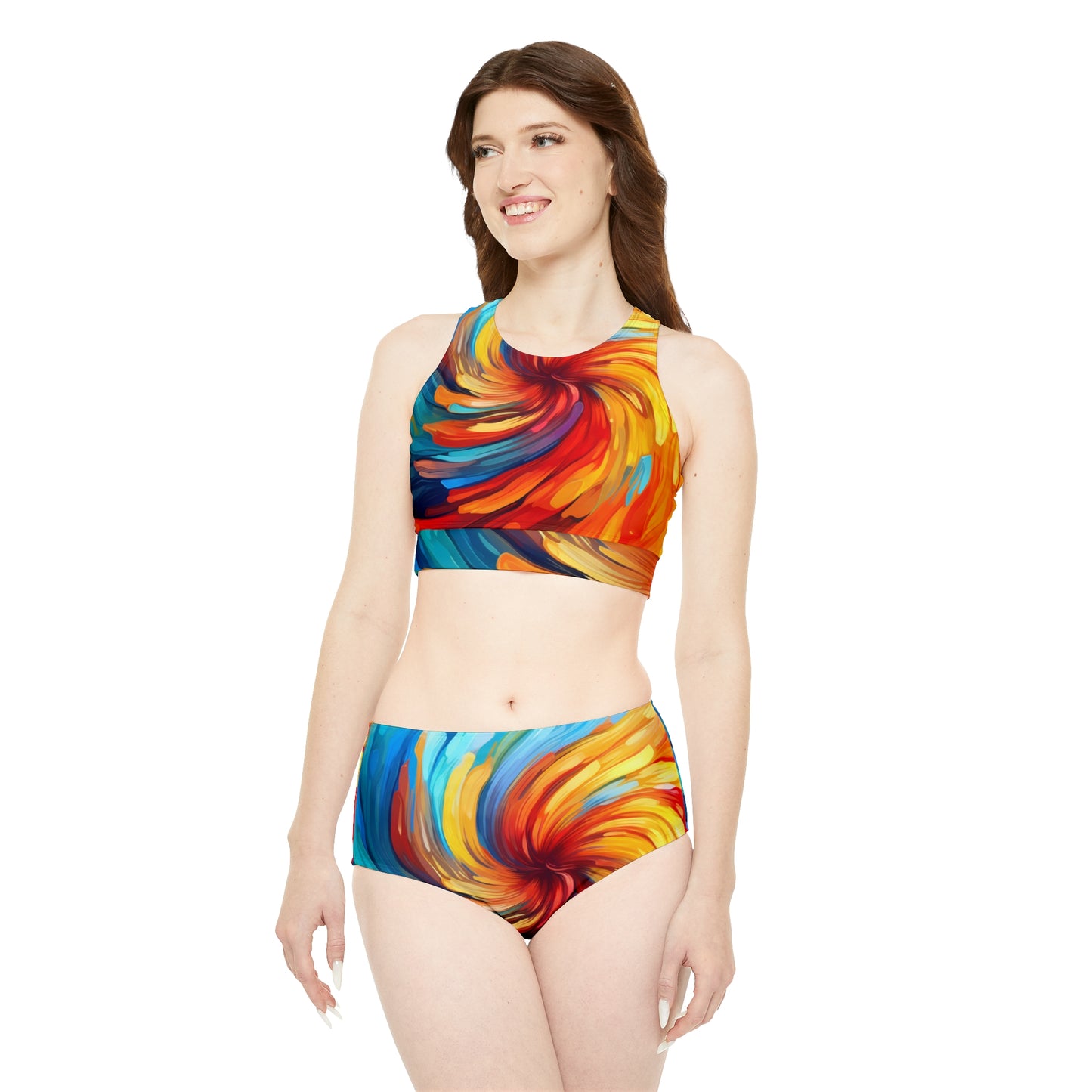 Sporty Bikini Set with Vibrant Swirls - Abstract Art Design (AOP)