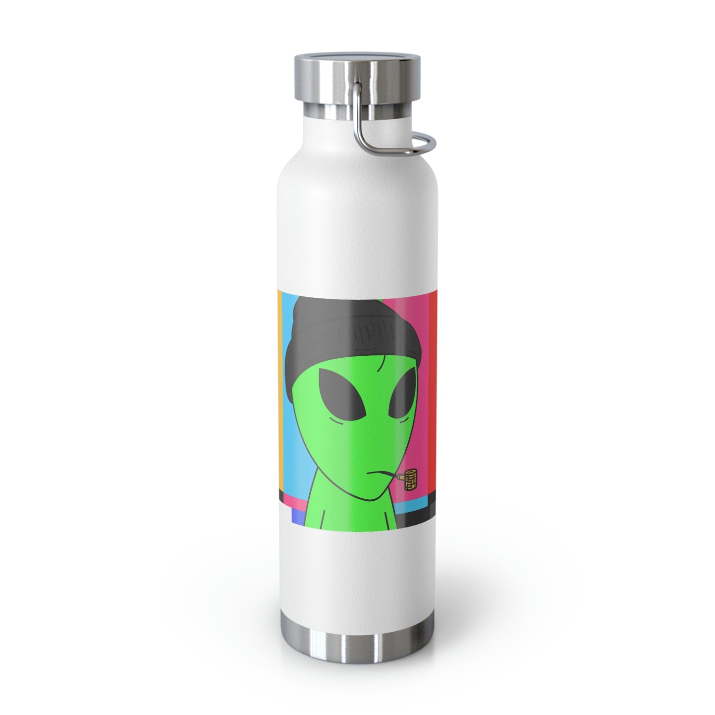 Pipe Smoking Green Alien Black Beanie Copper Vacuum Insulated Bottle, 22oz