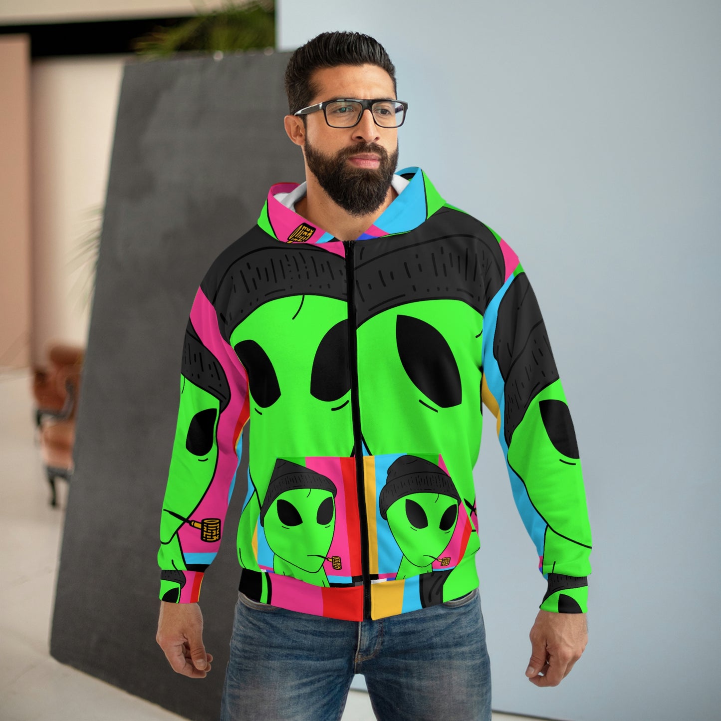 Seventies Alien AOP Unisex Zip Hoodie