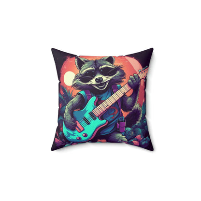 Furry Raccoon Guitarist: Animal Musician Rock Star Spun Polyester Square Pillow