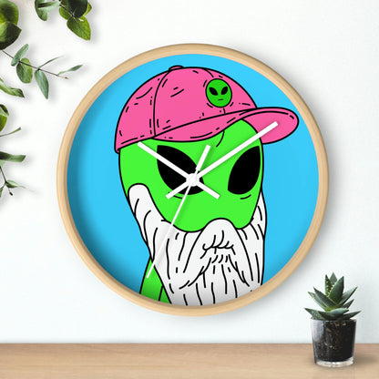 Beard Visitor Pink Hat Alien Cartoon Comic Wall clock