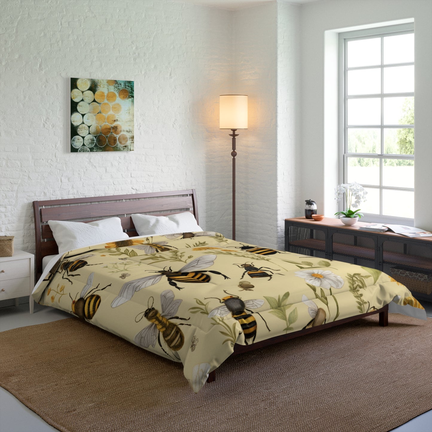 Whimsical Bees & Honeycombs Nature-Friendly Pattern Design Comforter