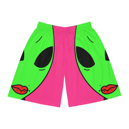 8 Ball Green Alien Lipstick Visitor Pool Player Game Basketball Shorts