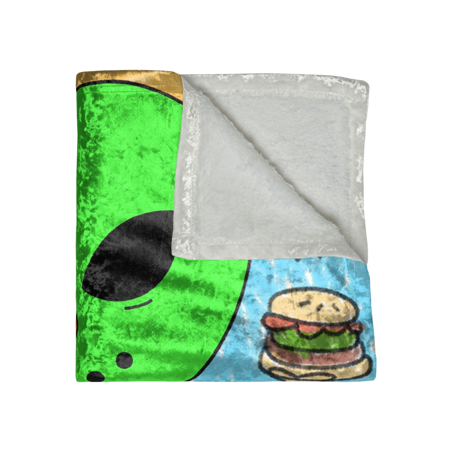 Veggie Burger Vegetable Visi Visitor Alien Vegan Vegetarian Food Crushed Velvet Blanket