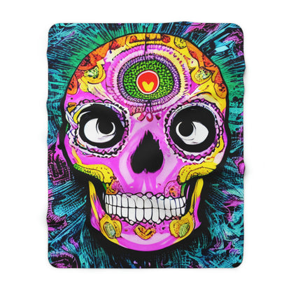 Trippy psychedelic Skull Skeleton Head Face Sherpa Fleece Blanket