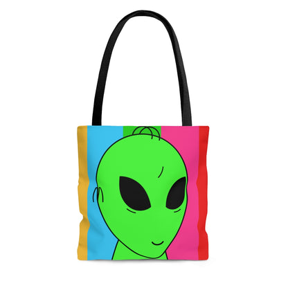 Green Alien Smile Hair Visitor Character Cartoon Comic AOP Tote Bag