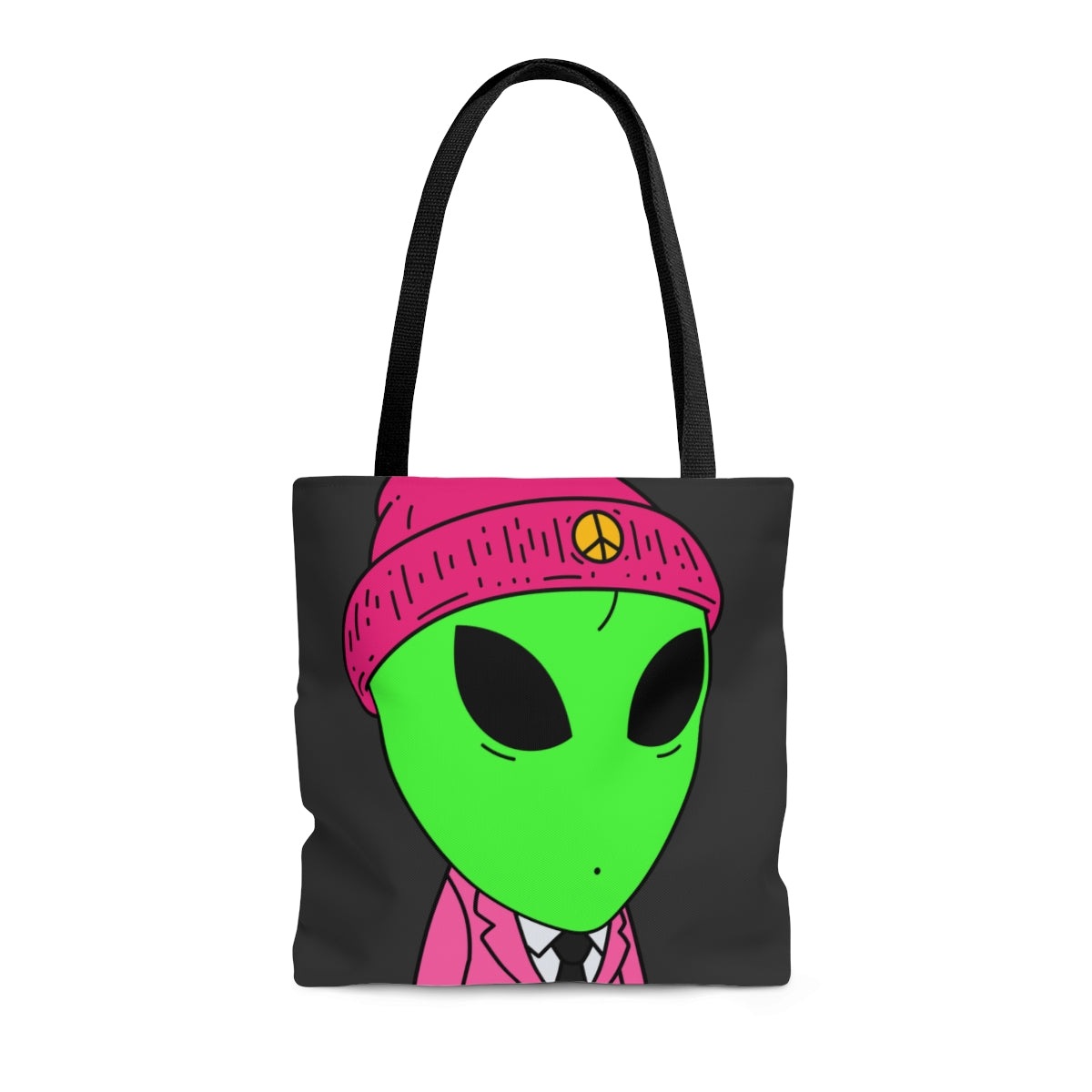 Pink Peace Hat Suit Green Alien Visitor AOP Tote Bag