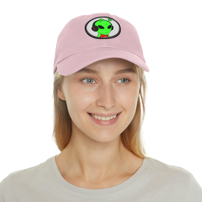 Alien Music Headphone Podcast Character Visitor Dad Hat with Leather Patch (Round)