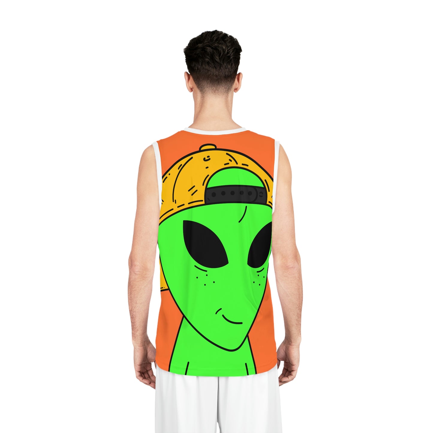 Happy Smirk Alien Visitor Basketball Jersey (AOP)