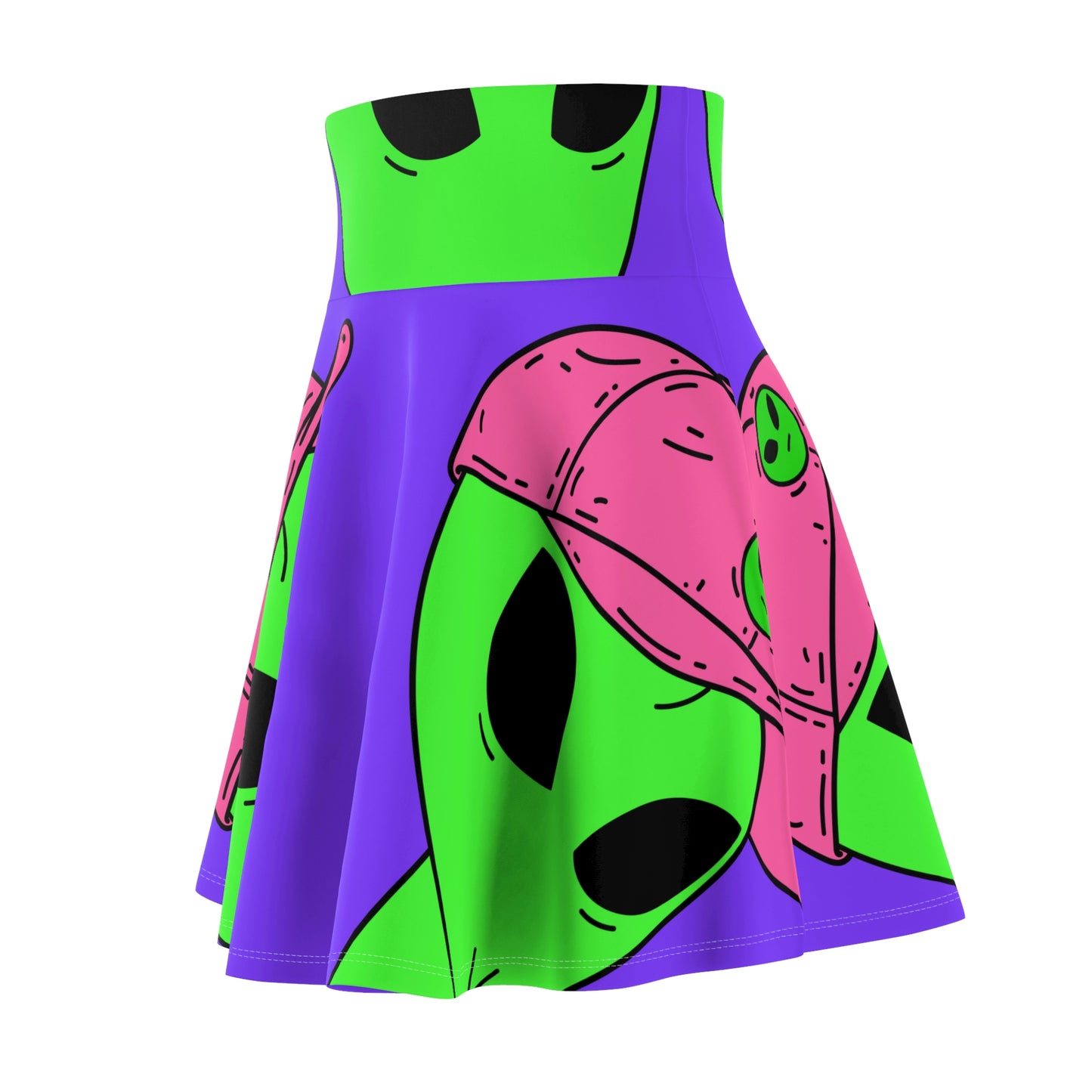 Green Alien V Face Pink Visi hat Visitor Women's Skater Skirt