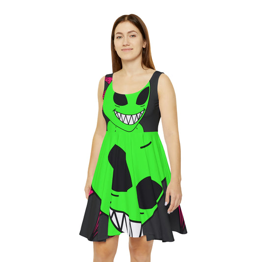 Spiked Pink Hair Muscle Alien Visitor Women's Skater Dress (AOP)