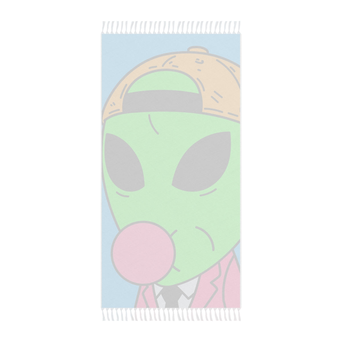 Pink Suit Bubble Gum Visitor Green Alien with Yellow Cap Boho Beach Cloth