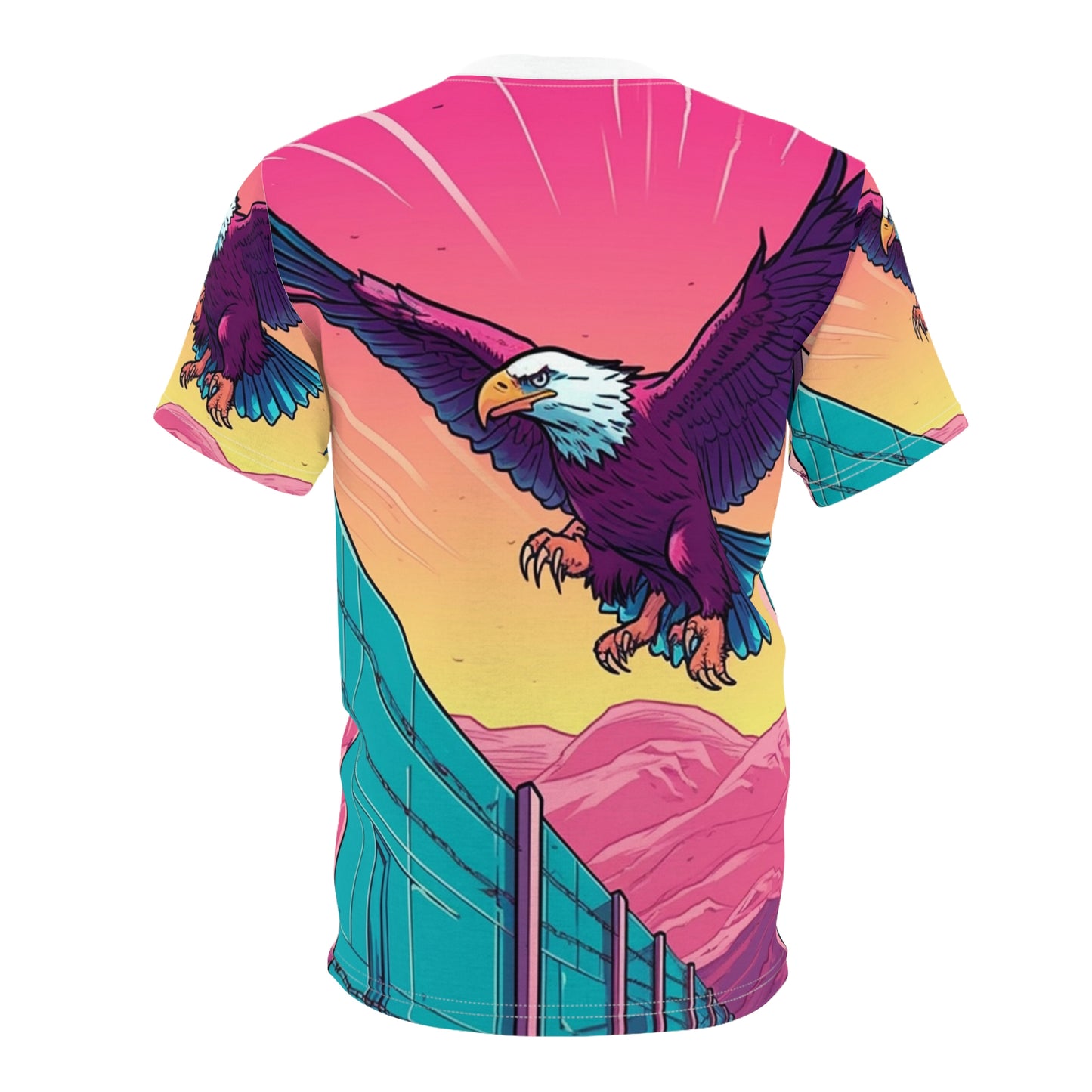 American Bald Eagle Border Build Fly Wall Graphic Unisex Cut & Sew Tee (AOP)