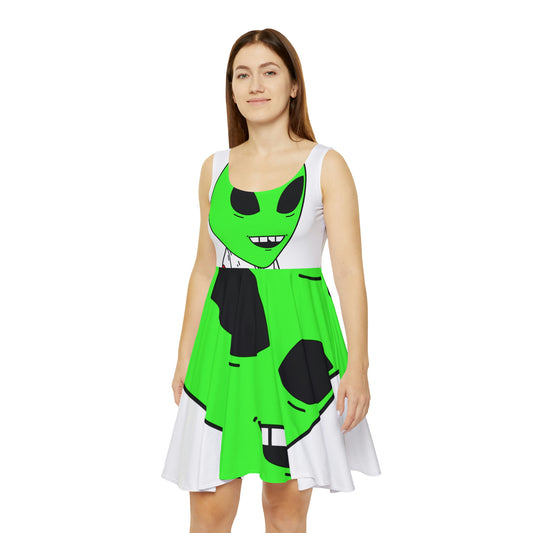 Alien Green Sporty Women's Skater Dress (AOP)