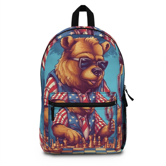 Checkmate Patriotism: Patriotic Bear's Chess Game 4th of July Style Backpack