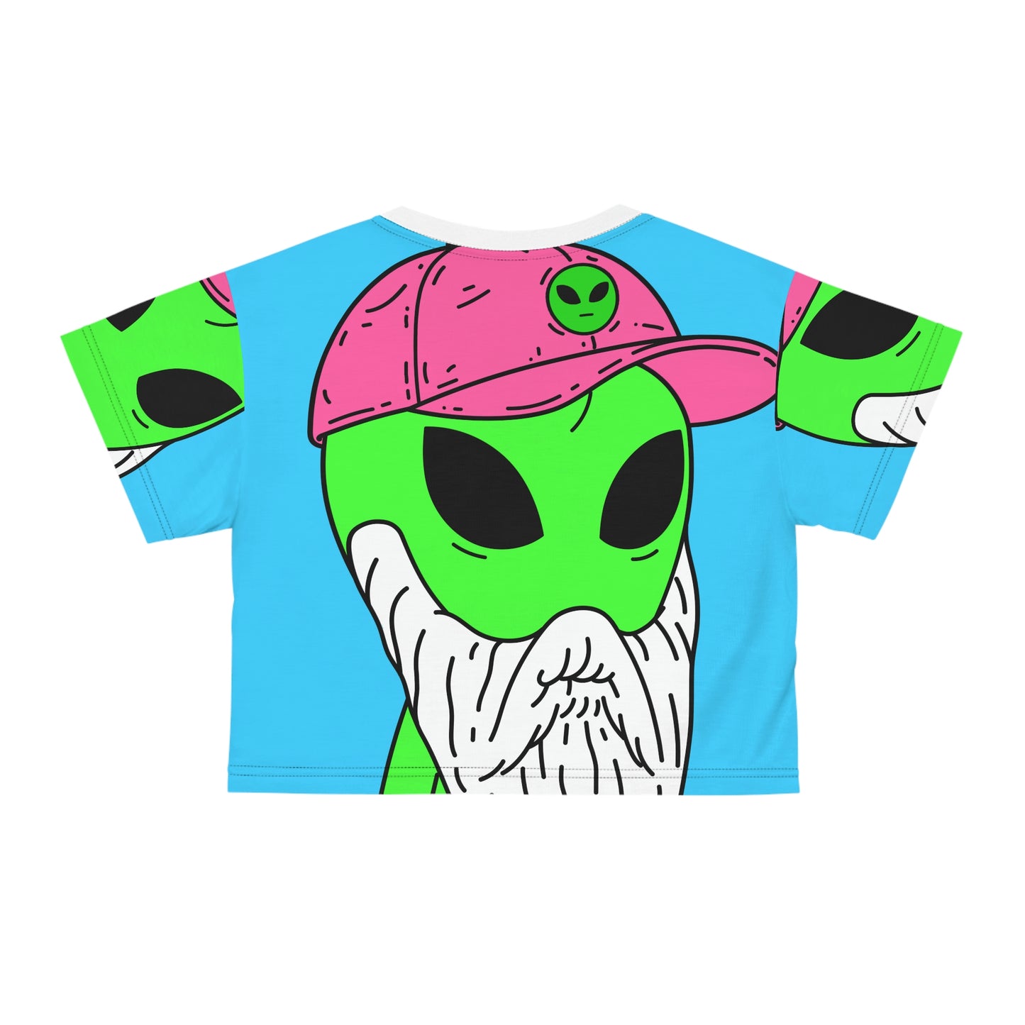 Beard Visitor Pink Hat Alien Cartoon Crop Tee (AOP)