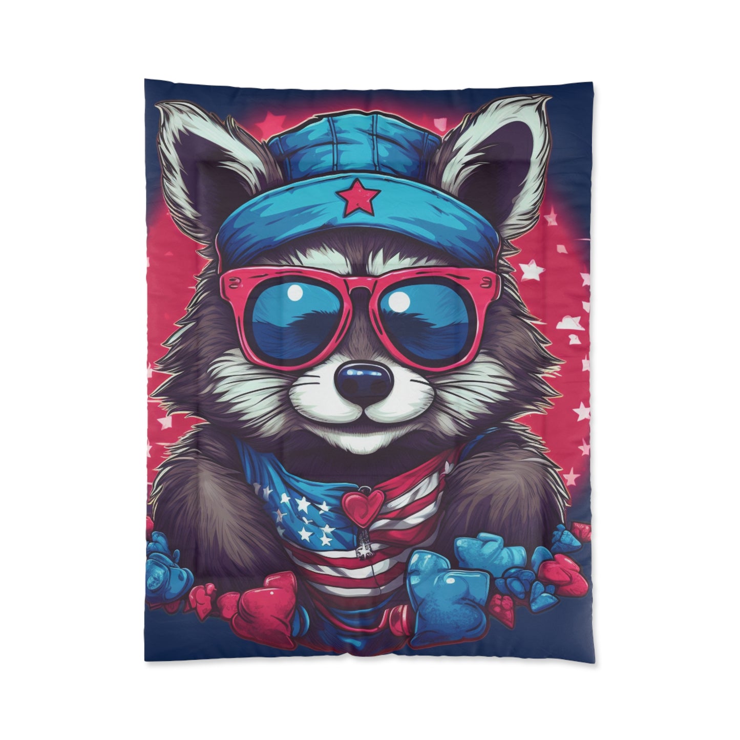 Cute Furry Raccoon Animal USA Flag Style Comforter