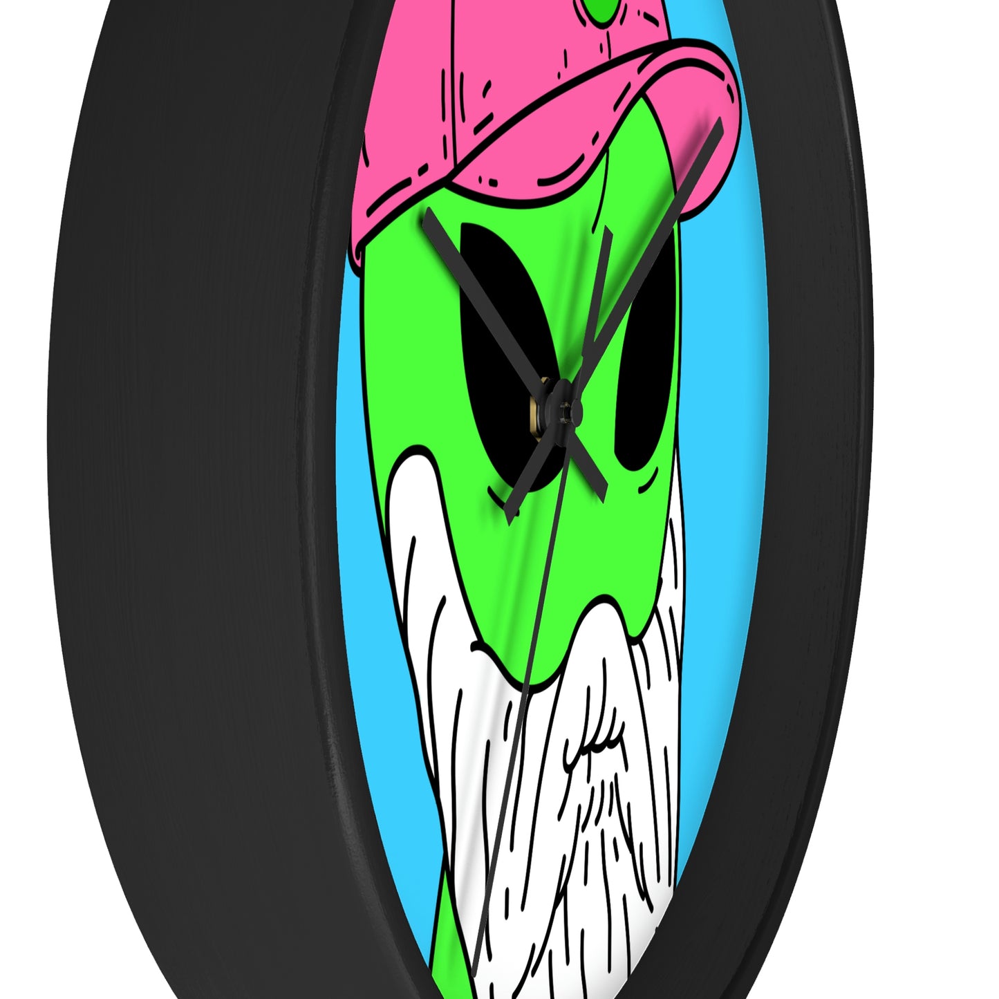 Beard Visitor Pink Hat Alien Cartoon Comic Wall clock