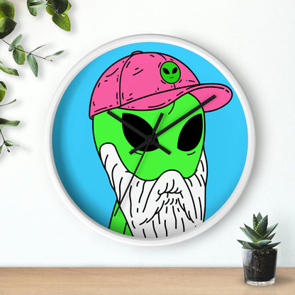 Beard Visitor Pink Hat Alien Cartoon Comic Wall clock